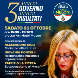 tre anni governo meloni evento prato